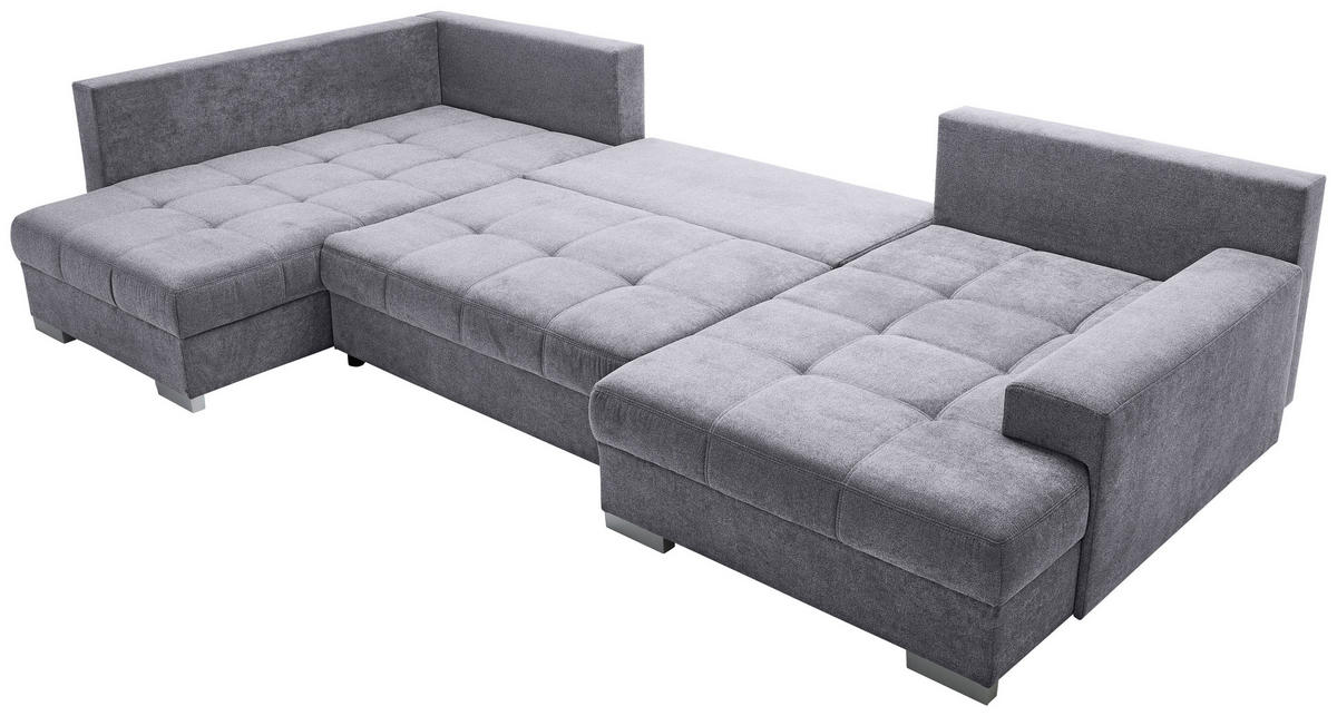 WOHNLANDSCHAFT in Velours Grau  - Chromfarben/Grau, Konventionell, Kunststoff/Textil (198/363/170cm) - Hom`in