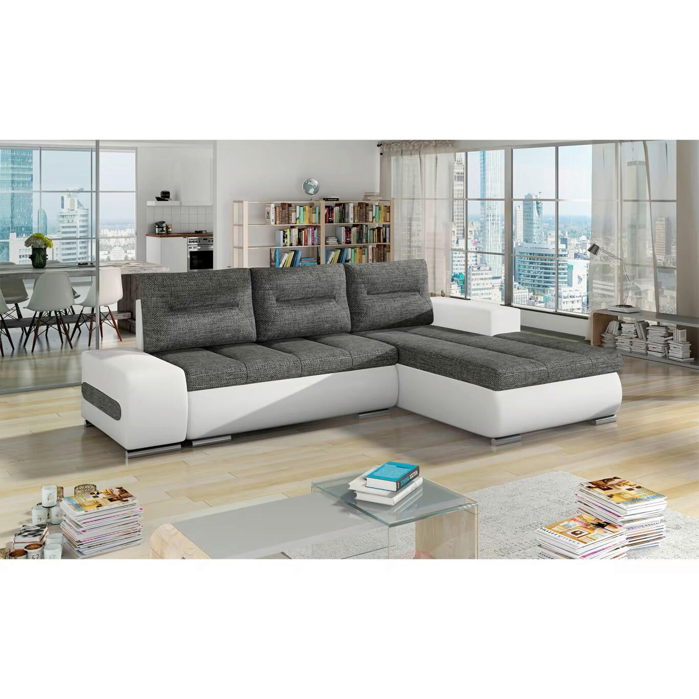 ECKSOFA  Grau, Weiß Webstoff  - Chromfarben/Weiß, Design, Textil/Metall (275/180cm) - MID.YOU
