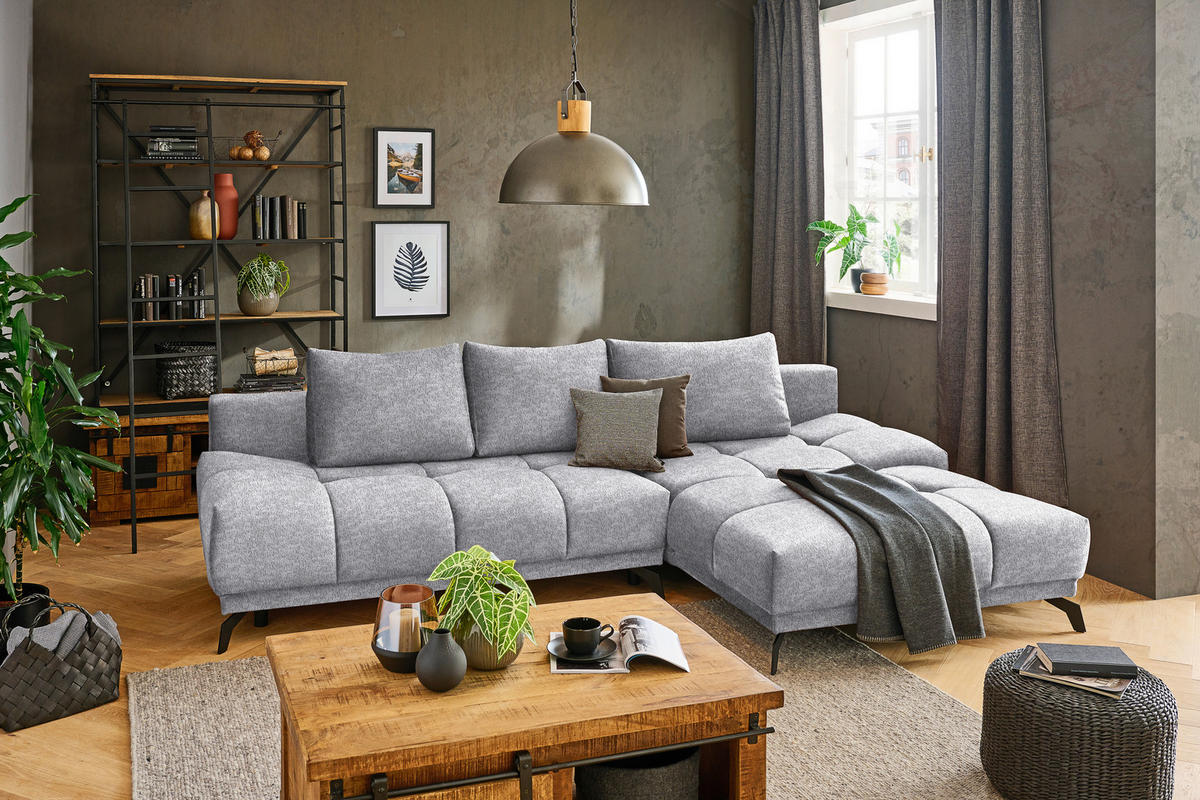 ECKSOFA Grau Chenille  - Schwarz/Grau, MODERN, Textil/Metall (290/182cm) - Hom`in