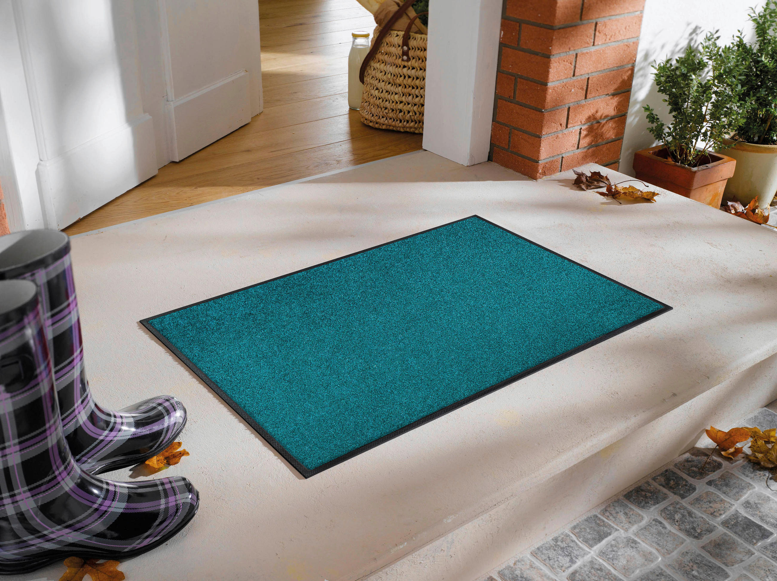 FUßMATTE  60/90 cm  Petrol  - Petrol, KONVENTIONELL, Kunststoff/Textil (60/90cm) - wash+dry