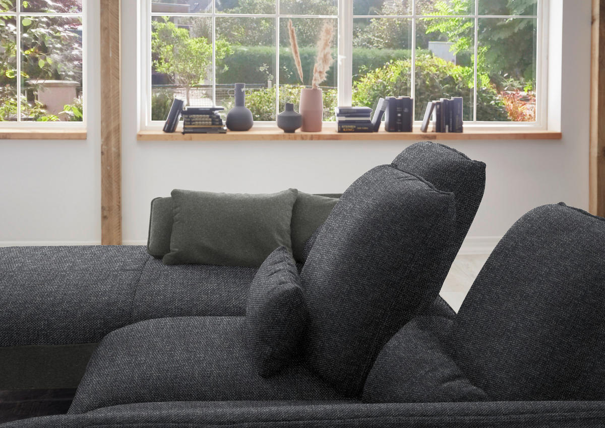 ECKSOFA in Flachgewebe Anthrazit  191/301 cm  - Anthrazit/Schwarz, Design, Textil/Metall (191/301cm) - Moderano