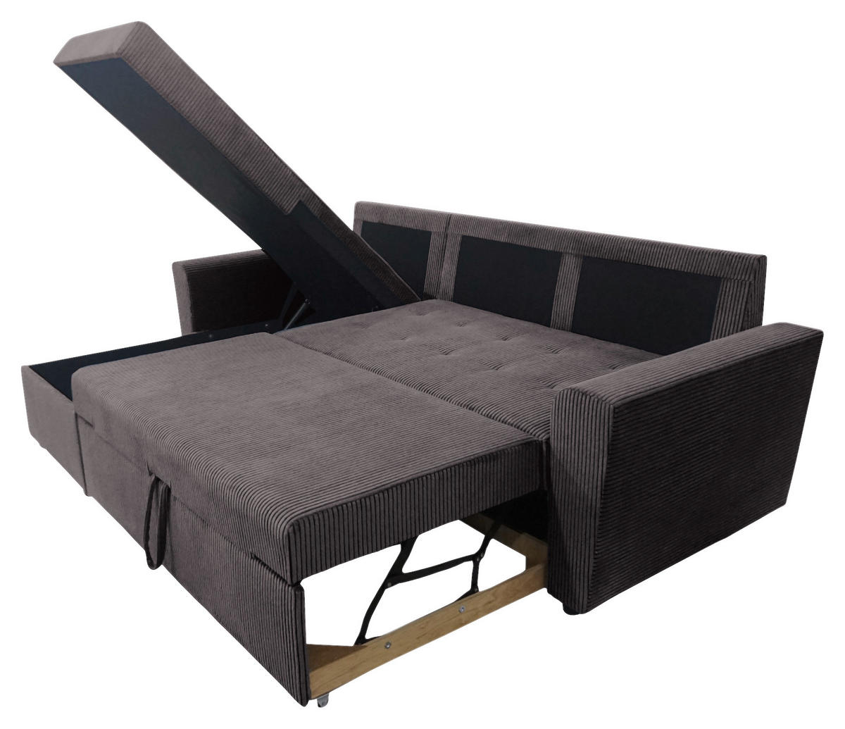 ECKSOFA TERMOLI in Cord Graubraun  155/231 cm  - Graubraun/Schwarz, Design, Kunststoff/Textil (155/231cm) - MID.YOU