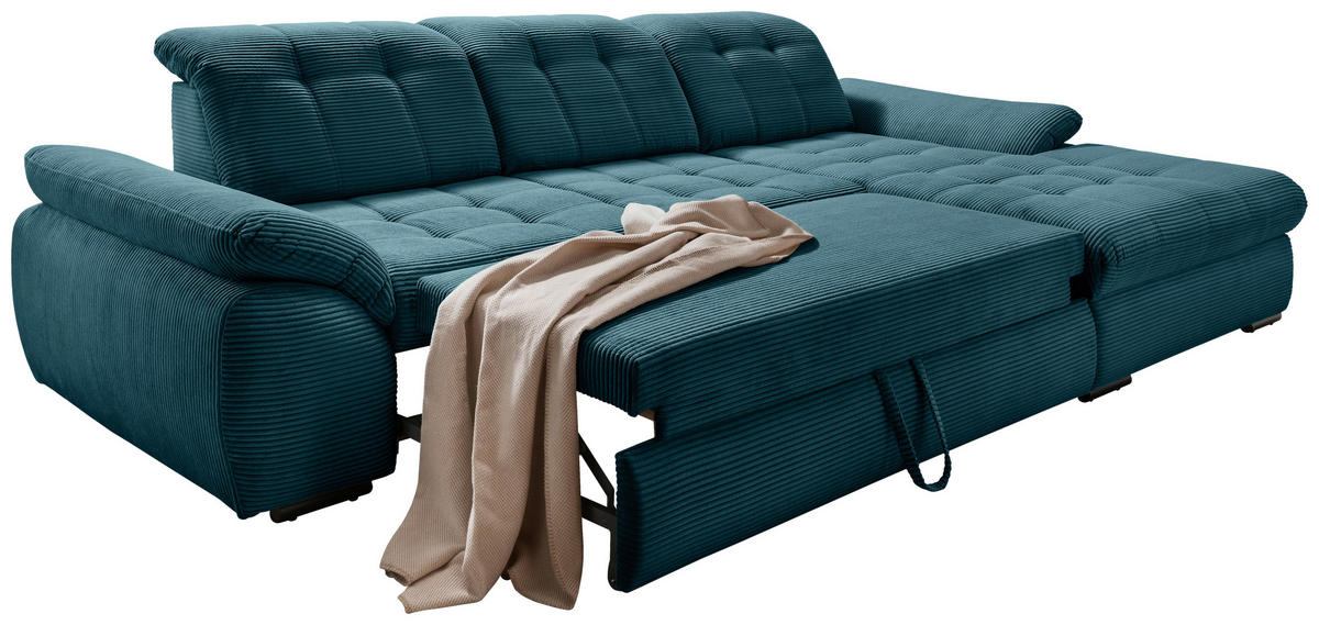 ECKSOFA in Cord Petrol  - Petrol/Schwarz, Modern, Textil/Metall (314/184cm) - Livetastic