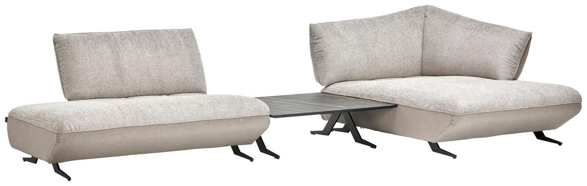 ECKSOFA in Chenille, Struktur Grau, Sandfarben  - Sandfarben/Anthrazit, Design, Textil/Metall (265/172cm) - Joop!