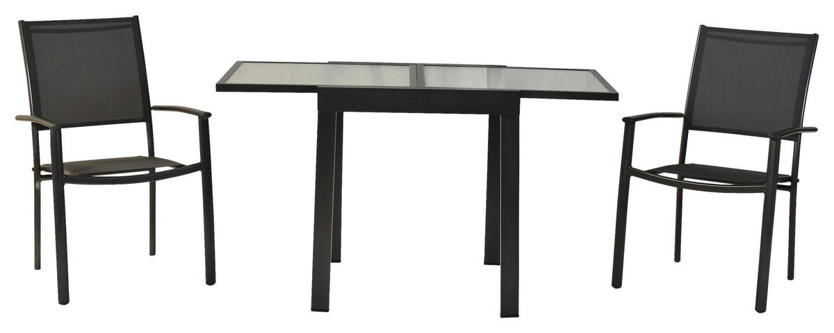 GARTENSET 3-teilig Aluminium 3-teilig  - Graphitfarben/Grau, MODERN, Textil/Metall - Gardenson