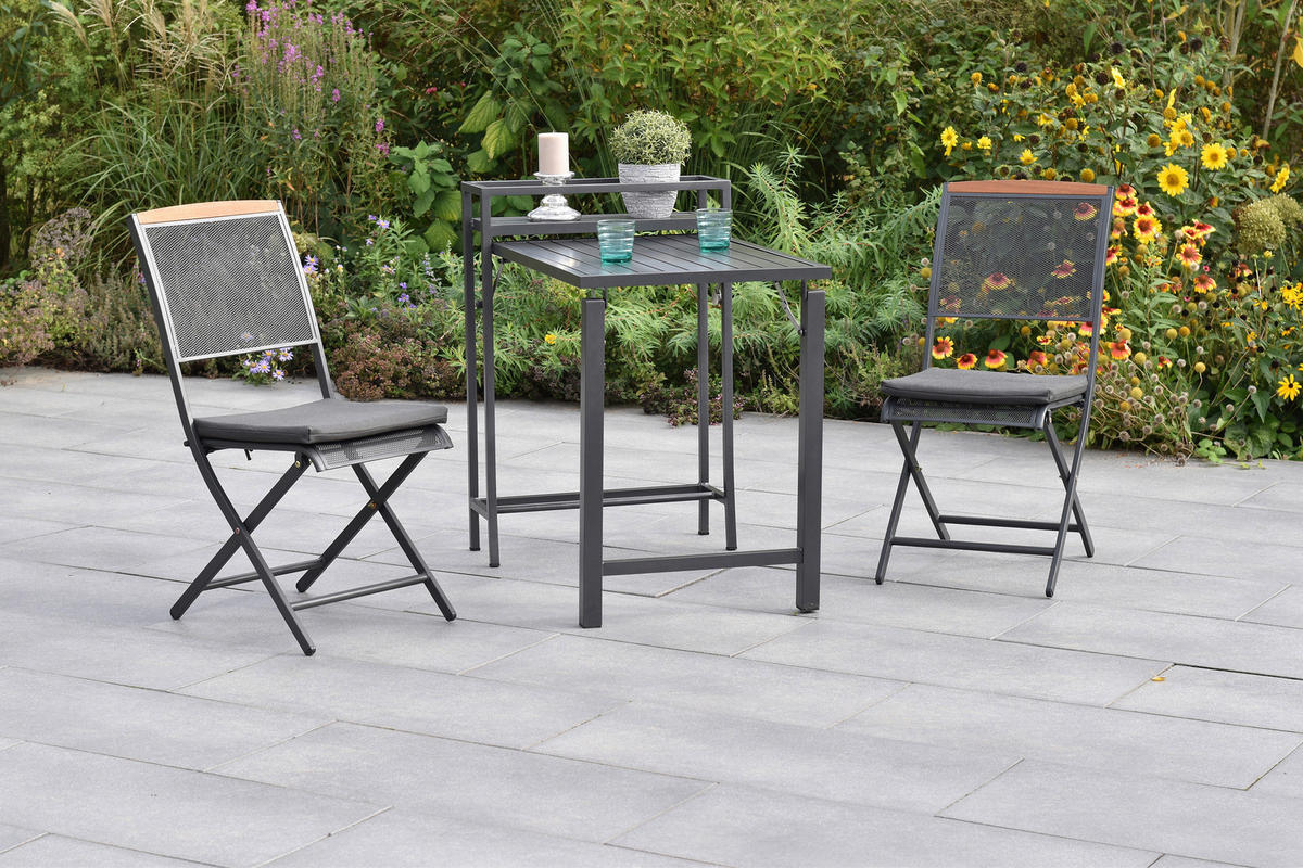 BALKONSET Graphitfarben, Grau, Akaziefarben 5-teilig  - Graphitfarben/Grau, KONVENTIONELL, Holz/Textil - Gardenson