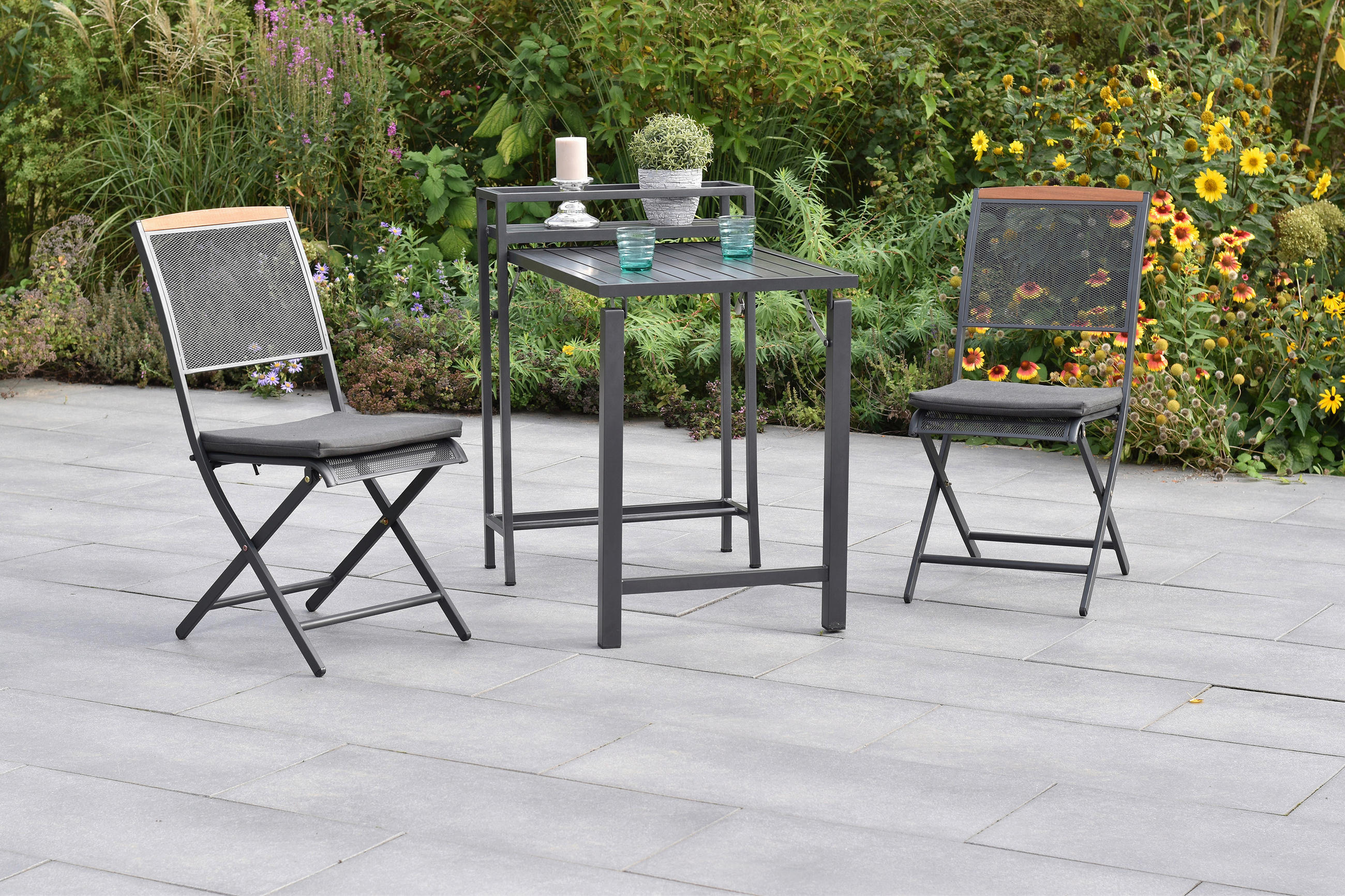 Gardenson Balkonset Patmos Grau, Graphit, Akazie