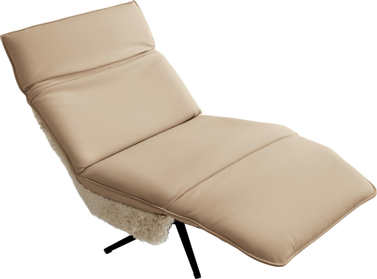 SESSEL in Hochflor Echtleder Beige  - Beige/Schwarz, Design, Leder/Textil (84/65/91cm) - Koinor