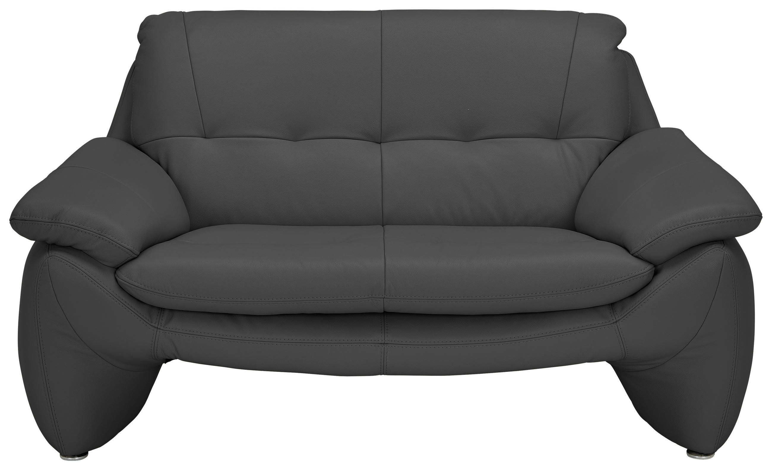 2-SITZER-SOFA Schwarz Echtleder  - Silberfarben/Schwarz, KONVENTIONELL, Leder/Metall (154/86/91cm) - Celina Home