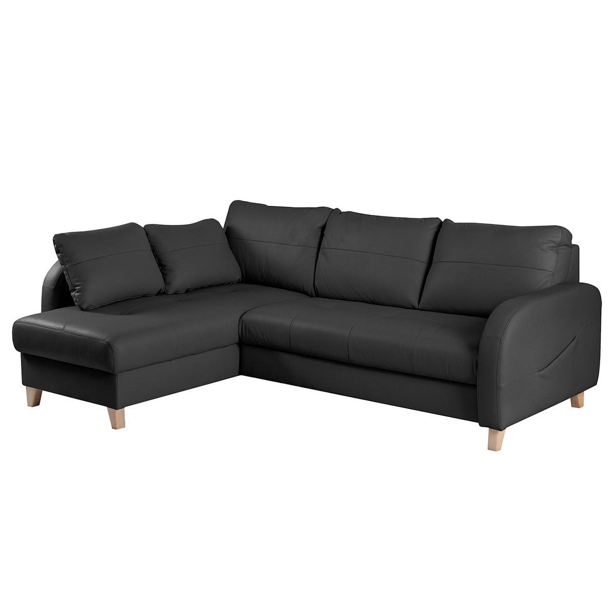 ECKSOFA Schwarz Echtleder Lederlook  - Buchefarben/Schwarz, Design, Leder/Holz (227/168cm) - Livetastic