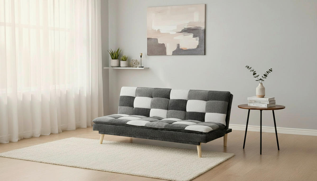 SCHLAFSOFA Chenille Grau, Schwarz, Weiß  - Schwarz/Naturfarben, Design, Holz/Textil (180/77/91cm) - MID.YOU