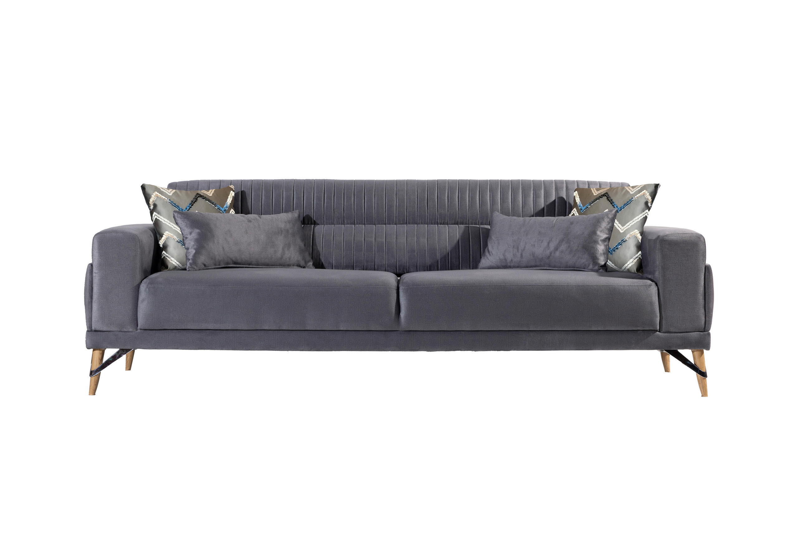3-SITZER-SOFA in Samt Grau  - Beige/Grau, Design, Kunststoff/Textil (233/77/87cm) - Livetastic