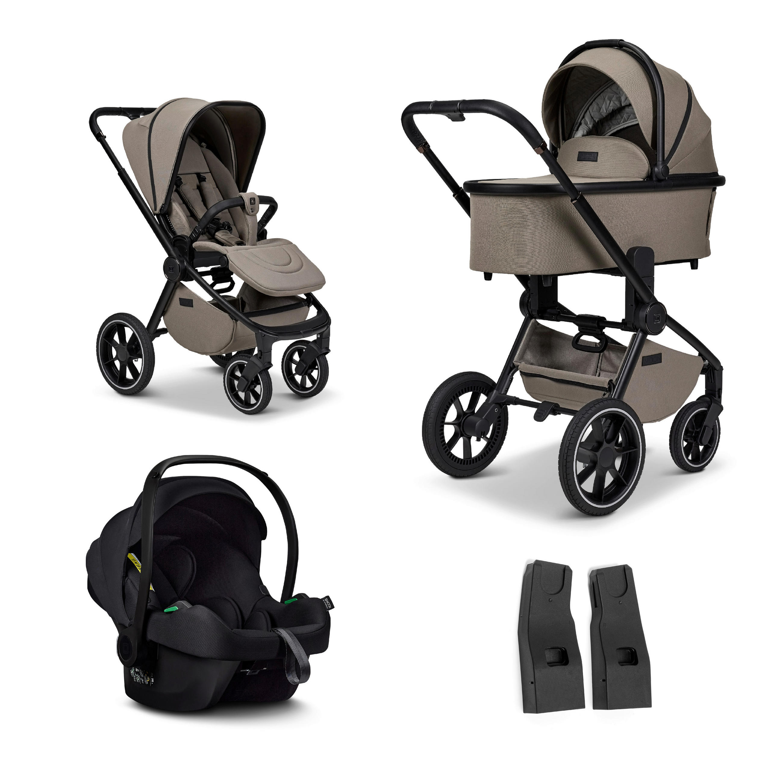 KINDERWAGENSET  Resea+ Set  Mud  - Schlammfarben/Schwarz, Basics, Textil (98,5/58/122cm) - Moon