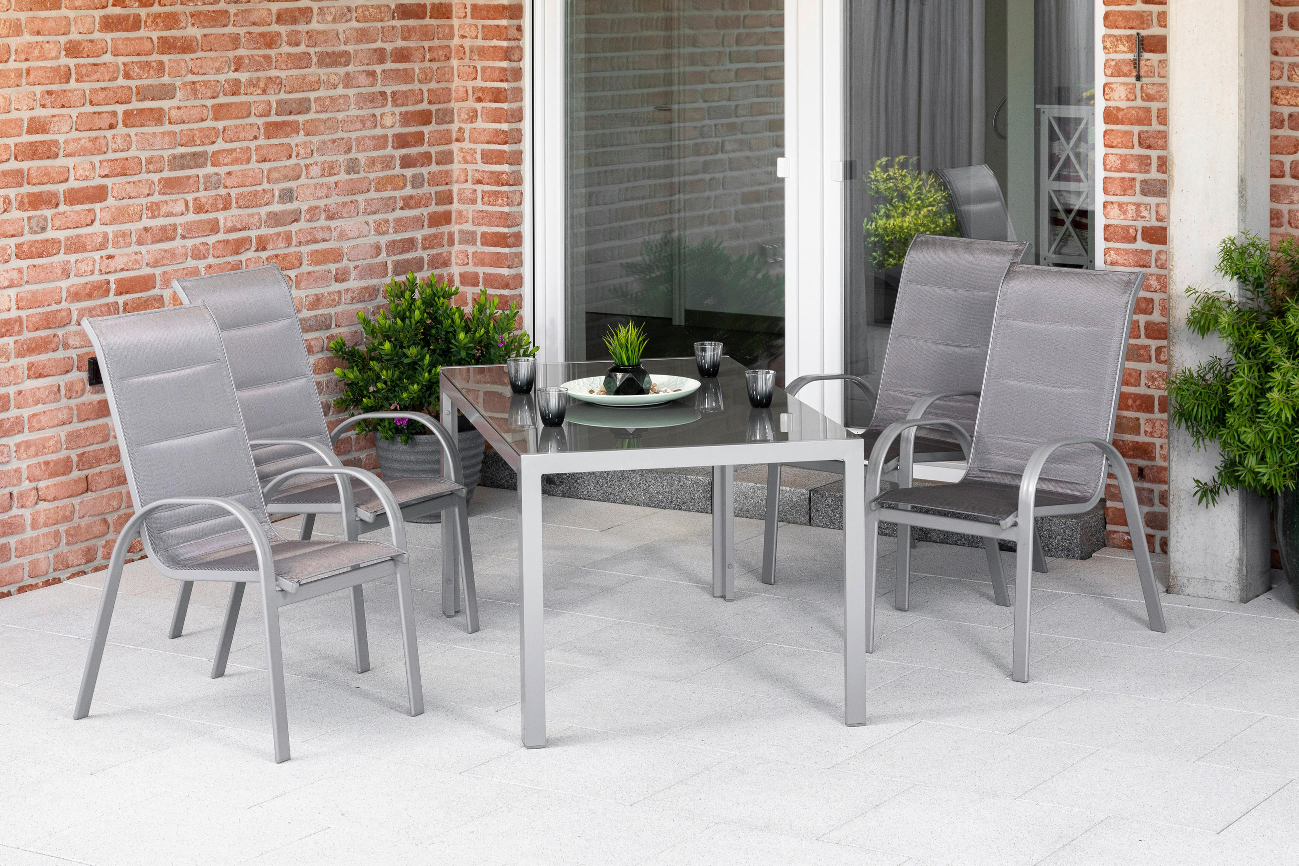 GARTENSET Aluminium - Silberfarben/Braun, MODERN, Textil/Metall - Gardenson