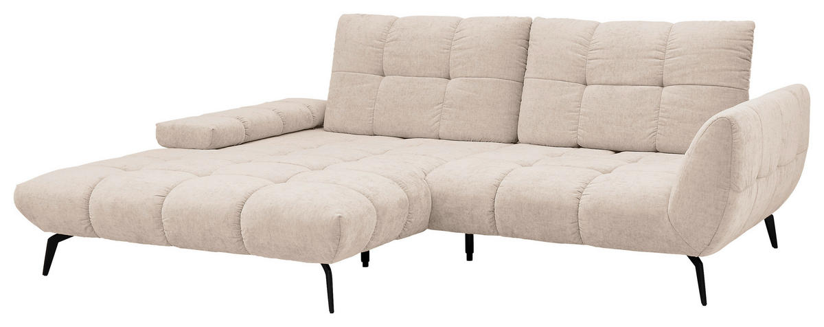 ECKSOFA Naturfarben Flachgewebe Rücken echt, Sitztiefenverstellung  - Schwarz/Naturfarben, KONVENTIONELL, Textil/Metall (211/273cm) - SetOne by Musterring