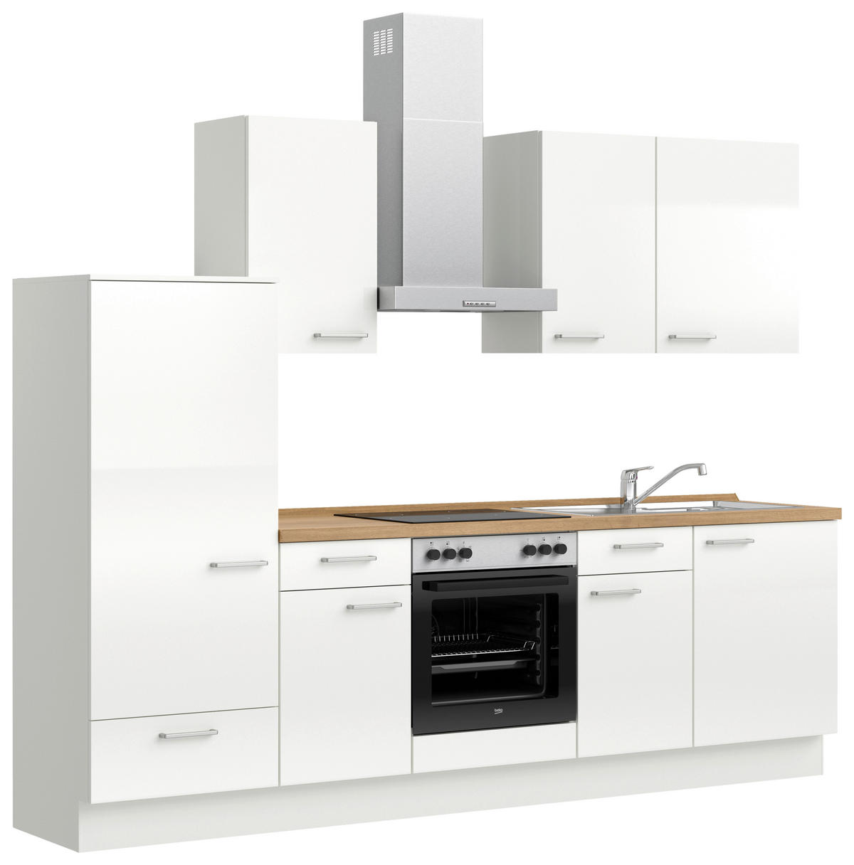 KÜCHENLEERBLOCK 270 cm   in Eichefarben, Weiß Hochglanz  - Edelstahlfarben/Eichefarben, MODERN, Holzwerkstoff/Metall (270cm) - Nobilia