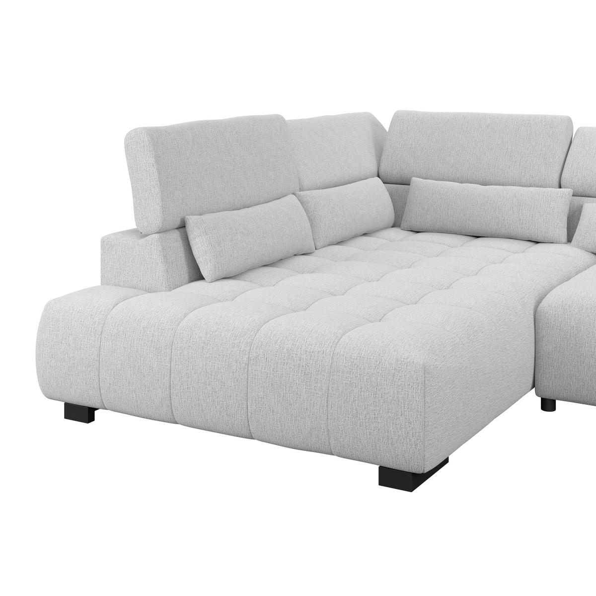 ECKSOFA MATERA Hellgrau Chenille, Struktur Nierenkissen, Kopfteilverstellung, Sitzvorzug  - Hellgrau/Schwarz, Trend, Holz/Textil (226/311cm) - MID.YOU