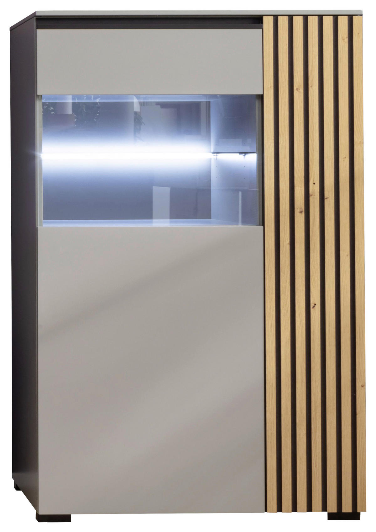 HIGHBOARD Wildeiche, Greige, Schwarz  87/136/45 cm  - Wildeiche/Greige, Design, Glas/Holz (87/136/45cm) - Moderano