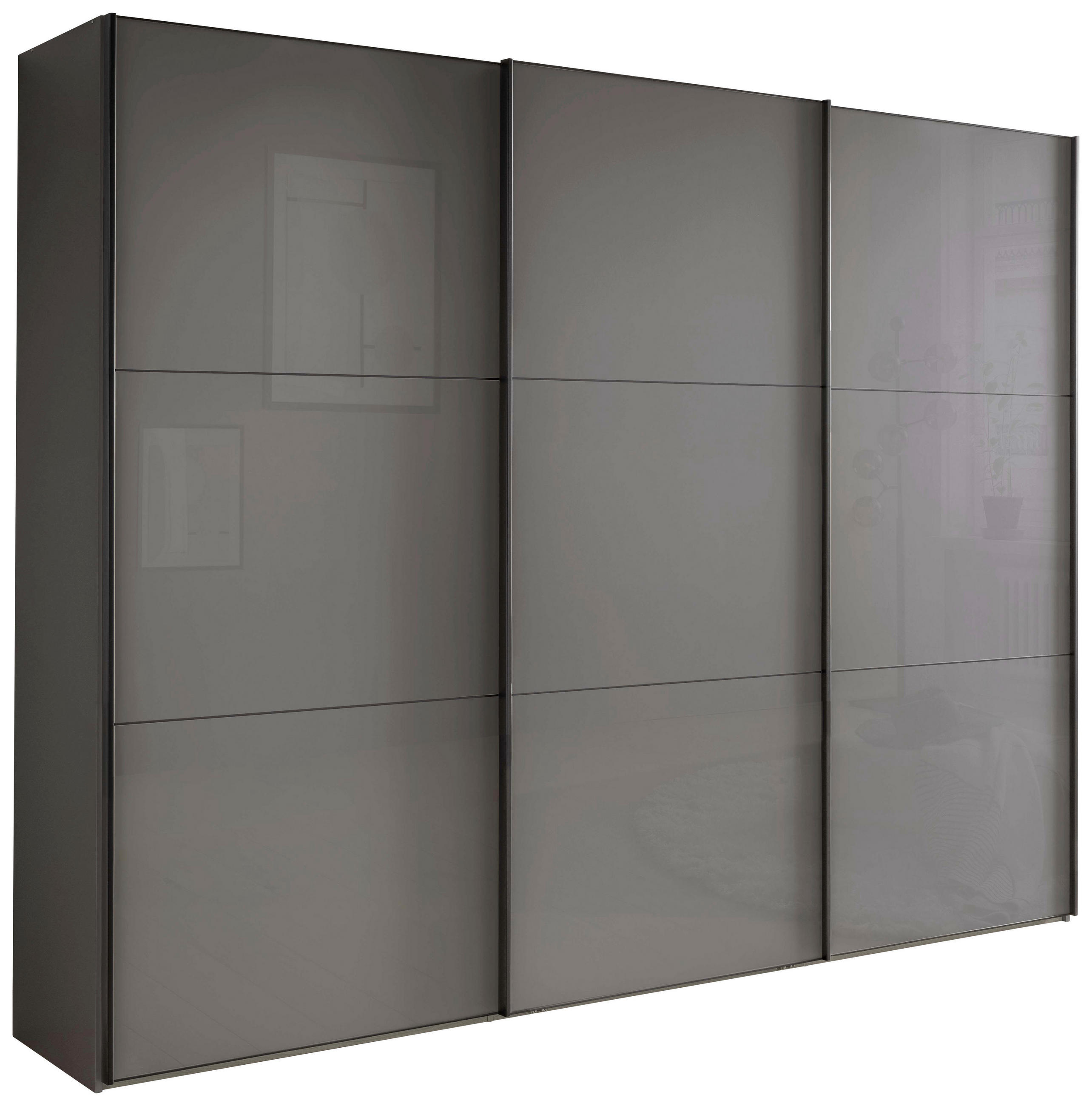 SCHWEBETÜRENSCHRANK 250/236/67 cm,  in Lavagrau, 3 Tür(en)  - Lavagrau/Schwarz, MODERN, Glas/Holzwerkstoff (250/236/67cm) - Chameo