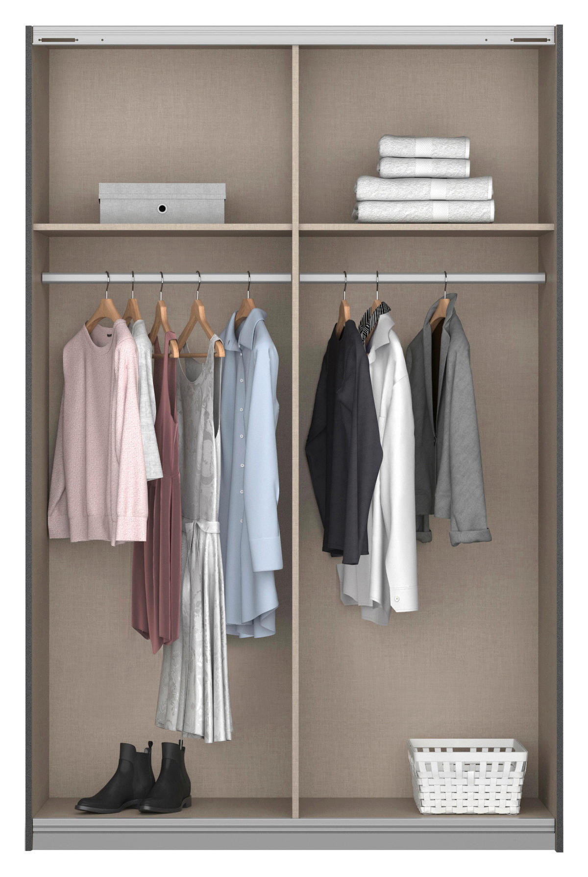 SCHWEBETÜRENSCHRANK in Weiss, Graphitfarben  - Weiss/Alufarben, Modern, Holzwerkstoff/Metall (136/197/61cm) - Rauch Möbel