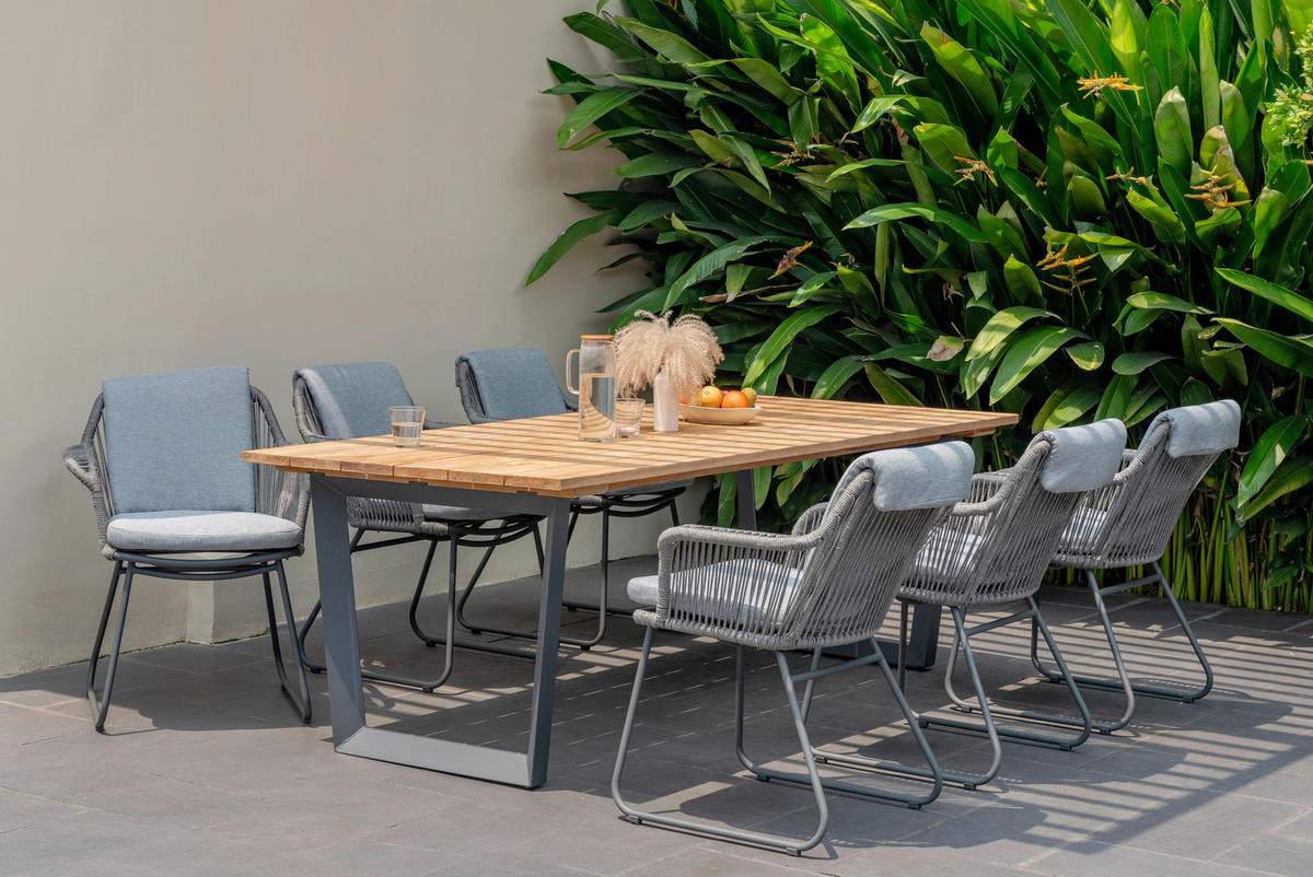 GARTENTISCH Holz, Metall Anthrazit, Teakfarben rechteckig  - Anthrazit/Teakfarben, MODERN, Holz/Metall (216/99/75cm) - Amatio