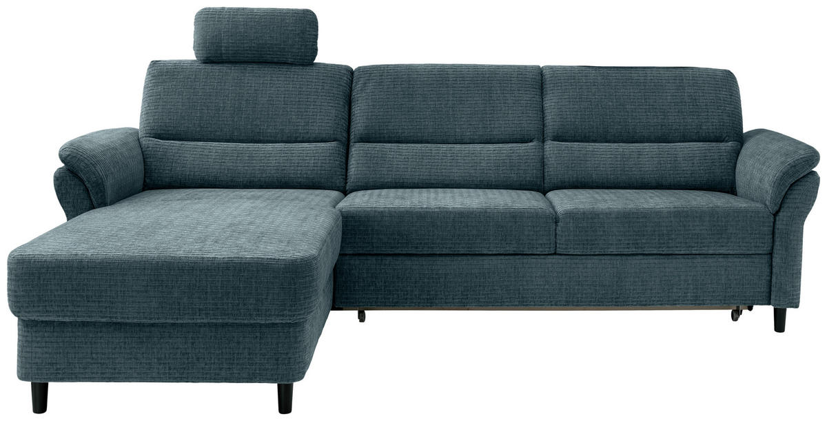 ECKSOFA Blau Mikrofaser  - Blau/Schwarz, MODERN, Holz/Textil (176/279cm) - Livetastic