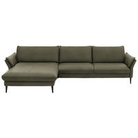 ECKSOFA in Echtleder Grau, Grün  - Schwarz/Grau, Design, Leder/Metall (172/334cm) - Hukla