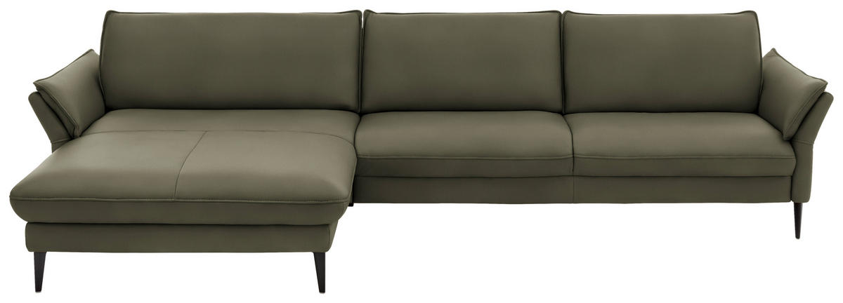 ECKSOFA in Echtleder Grau, Grün  - Schwarz/Grau, Design, Leder/Metall (172/334cm) - Hukla