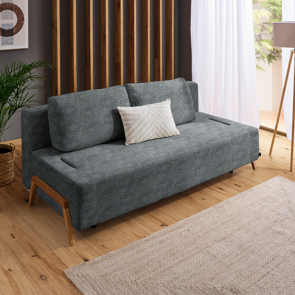 SCHLAFSOFA in Holz, Textil Dunkelgrau  - Dunkelgrau/Naturfarben, Design, Holz/Textil (211/88/102cm) - Niels Andersson