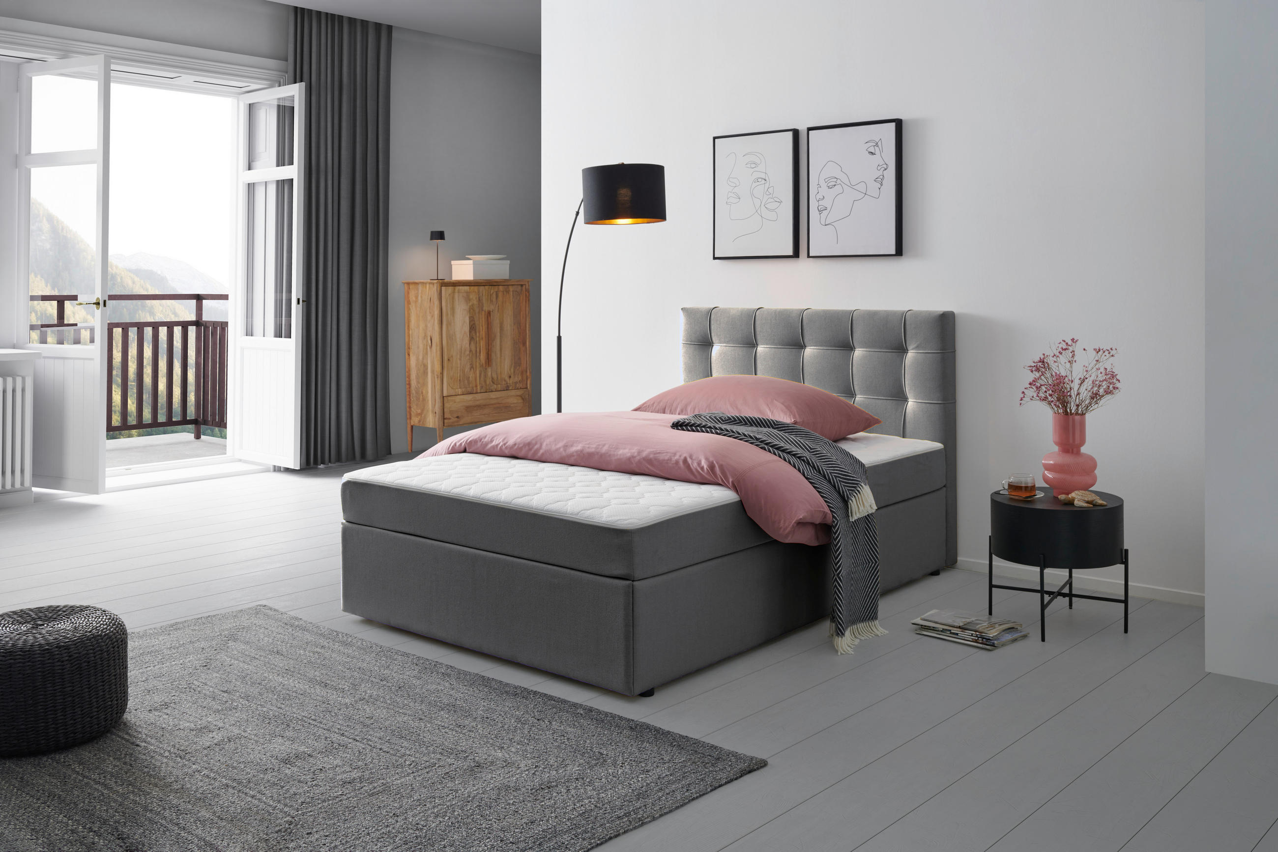 BOXBETT 140/200 cm  in Graphitfarben  - Graphitfarben, Modern, Holz/Textil (140/200cm) - MID.YOU