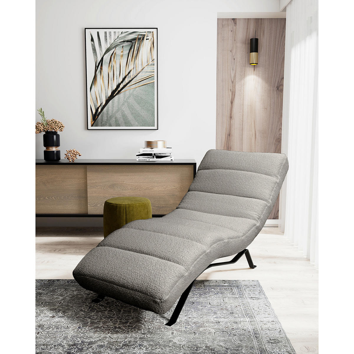 RELAXLIEGE SWING Bouclé Dunkelgrau  - Dunkelgrau/Schwarz, Design, Textil/Metall (65/65-95/171cm) - Livetastic