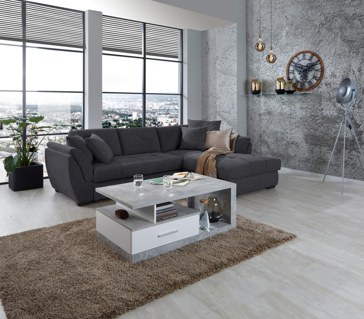 ECKSOFA in Webstoff Anthrazit  - Anthrazit/Schwarz, Design, Kunststoff/Textil (278/187cm) - Livetastic