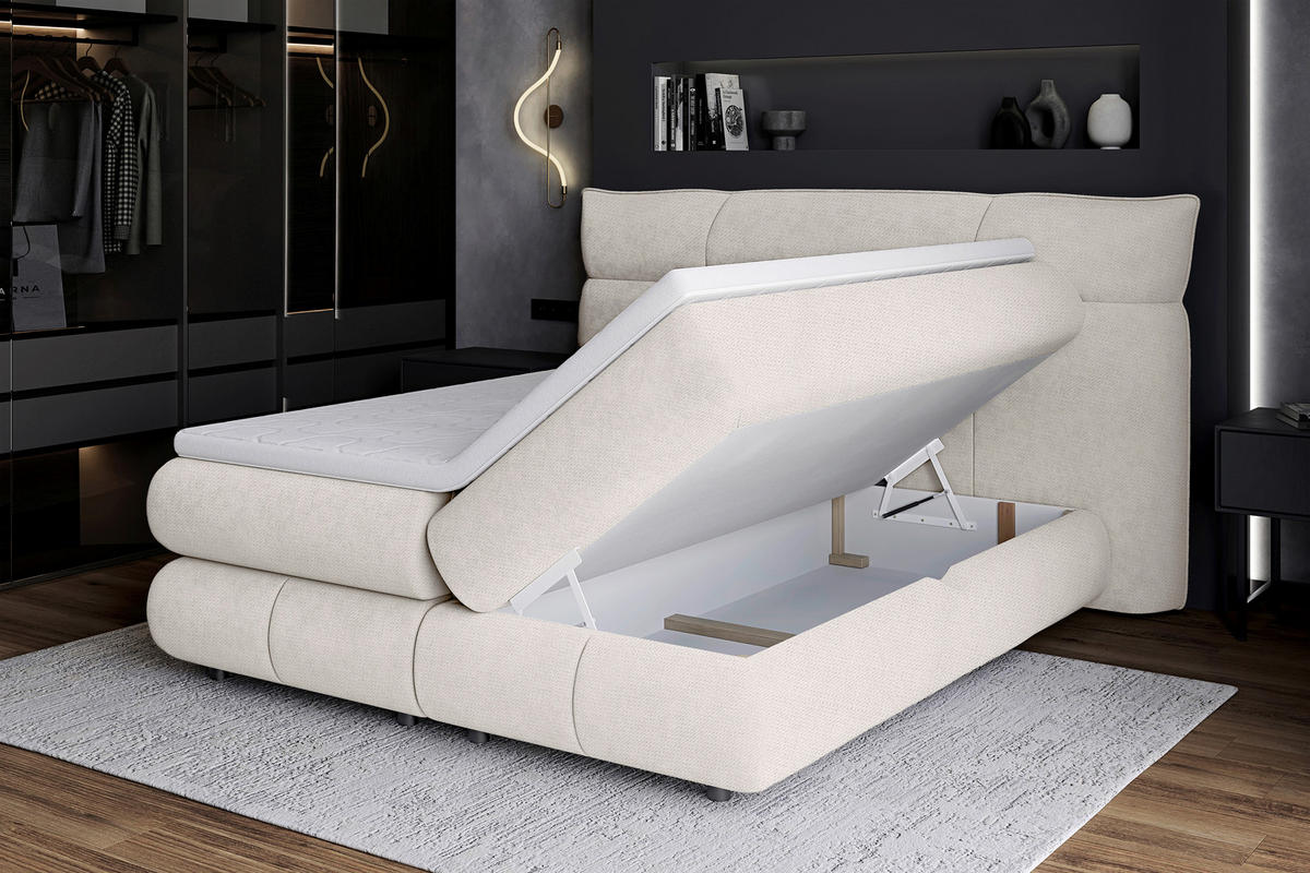 KONTINENTALSÄNG 180/200 cm  i beige  - beige/svart, Design, trämaterial/trä (180/200cm) - Visionight