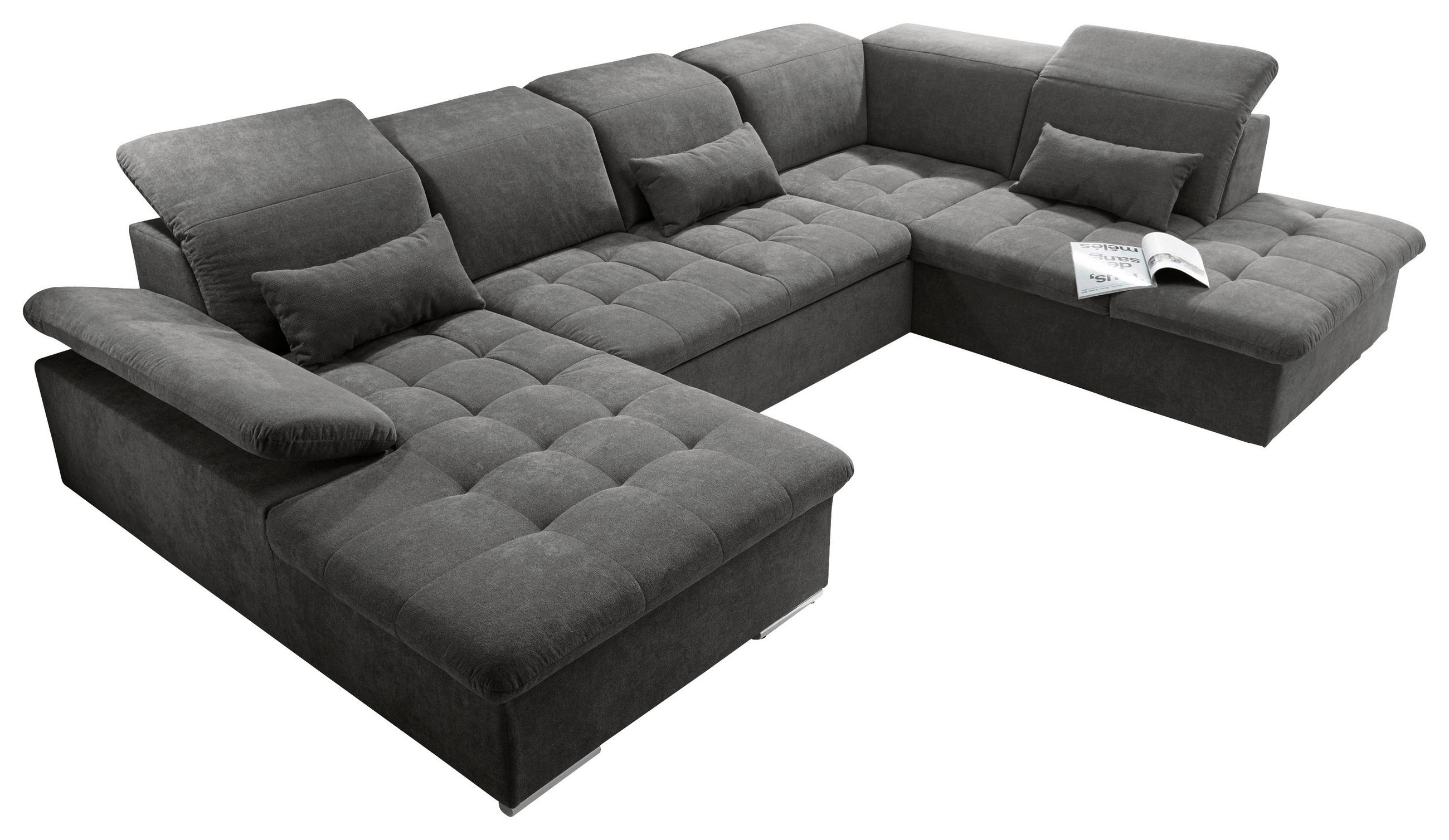 WOHNLANDSCHAFT Dunkelgrau Mikrovelours  - Dunkelgrau/Silberfarben, KONVENTIONELL, Kunststoff/Textil (188/340/240cm) - MID.YOU