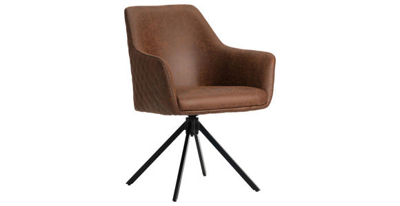 ARMLEHNSTUHL  Stoffauswahl, Sitzfläche 360° drehbar Mikrofaser  - Cognac/Schwarz, Design, Textil/Metall (64/83/61cm) - Ambia Home