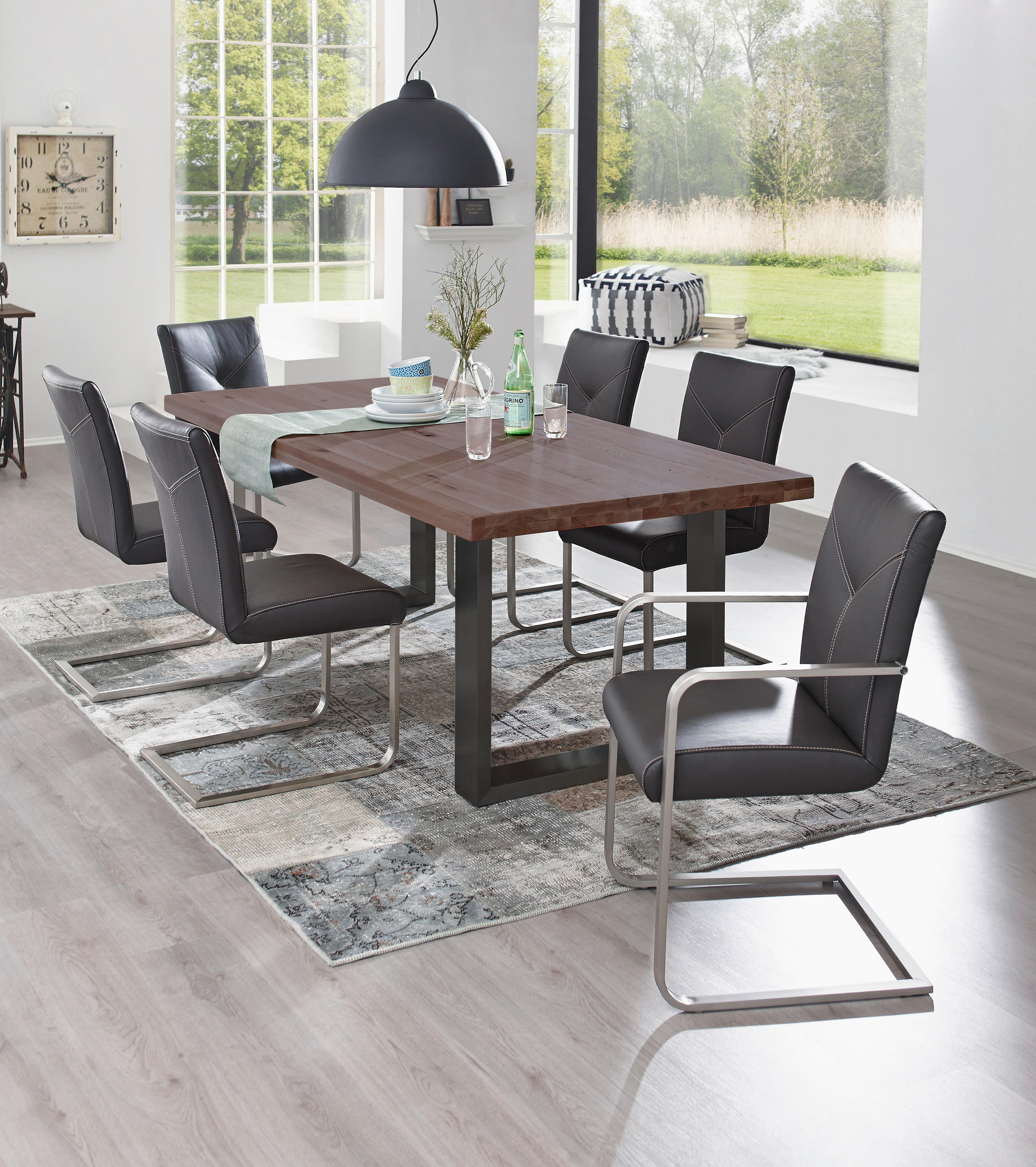 ESSTISCH 260/100/77 cm Eiche massiv Holz, Metall Anthrazit, Eichefarben rechteckig - Eichefarben/Anthrazit, Design, Holz/Metall (260/100/77cm) - Novel