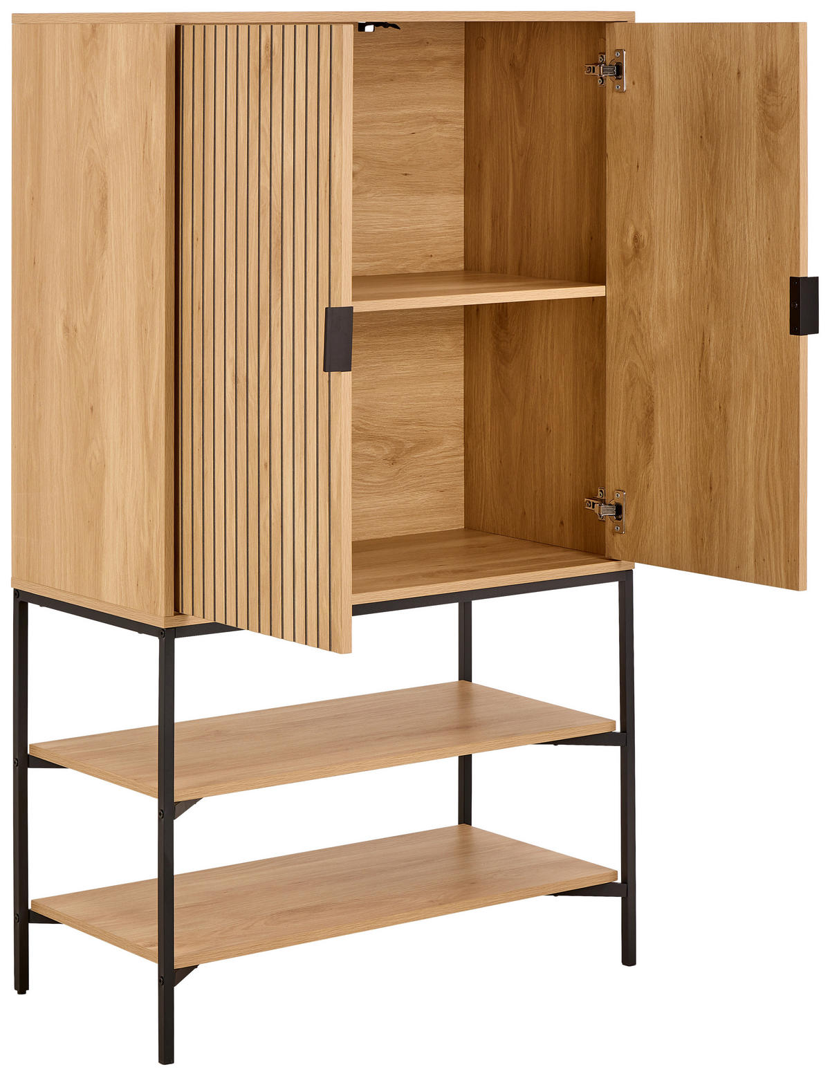 VISOKA KOMODA, črna, barve hrasta  - črna/barve hrasta, Design, kovina/leseni material (80/140/40cm) - Livetastic