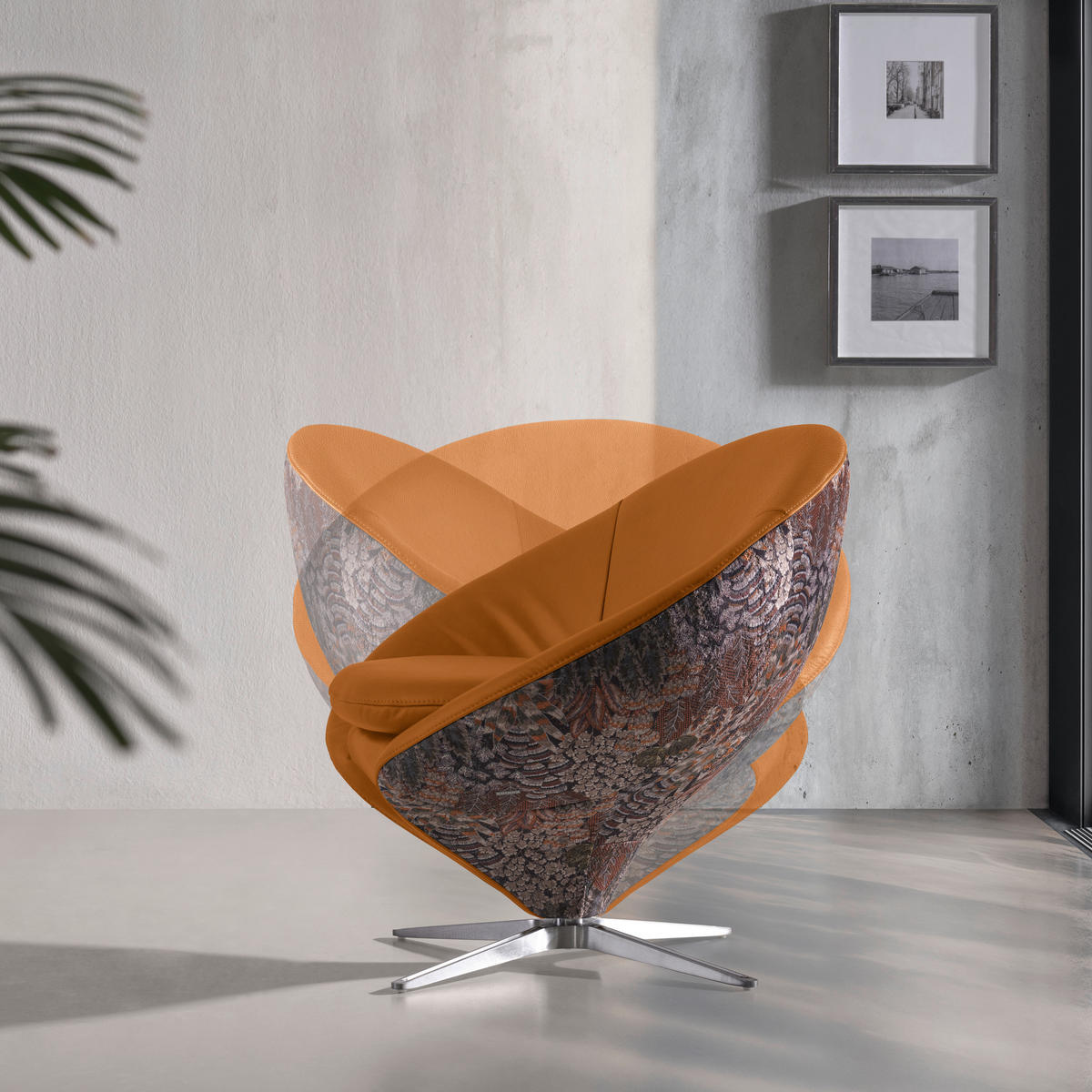 SESSEL Jacquard Kombination Echtleder/Stoff Senfgelb  - Senfgelb/Nickelfarben, Design, Leder/Textil (84/81/79cm) - Koinor