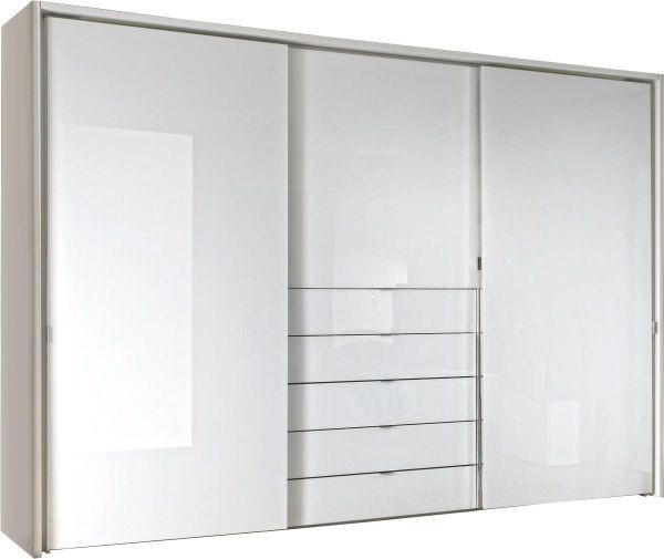 SCHWEBETÜRENSCHRANK 300/240/68 cm 3-türig Weiß  - Chromfarben/Weiß, Design, Glas/Holzwerkstoff (300/240/68cm) - Moderano