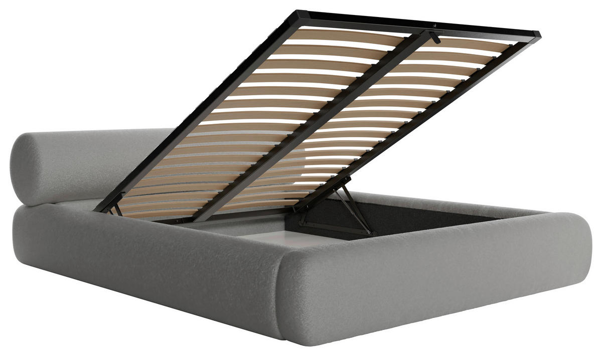 POLSTERBETT 160/200 cm,  in Dunkelgrau, Lattenrost, Bettkasten,  - Dunkelgrau/Schwarz, Design, Holz/Textil (160/200cm) - Chameo
