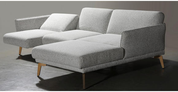 ECKSOFA Creme, Hellgrau Flachgewebe  - Eichefarben/Creme, Design, Holz/Textil (289/164cm) - Valnatura