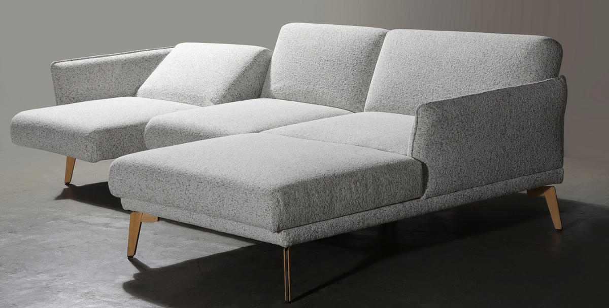 ECKSOFA Creme, Hellgrau Flachgewebe  - Eichefarben/Creme, Design, Holz/Textil (289/164cm) - Valnatura
