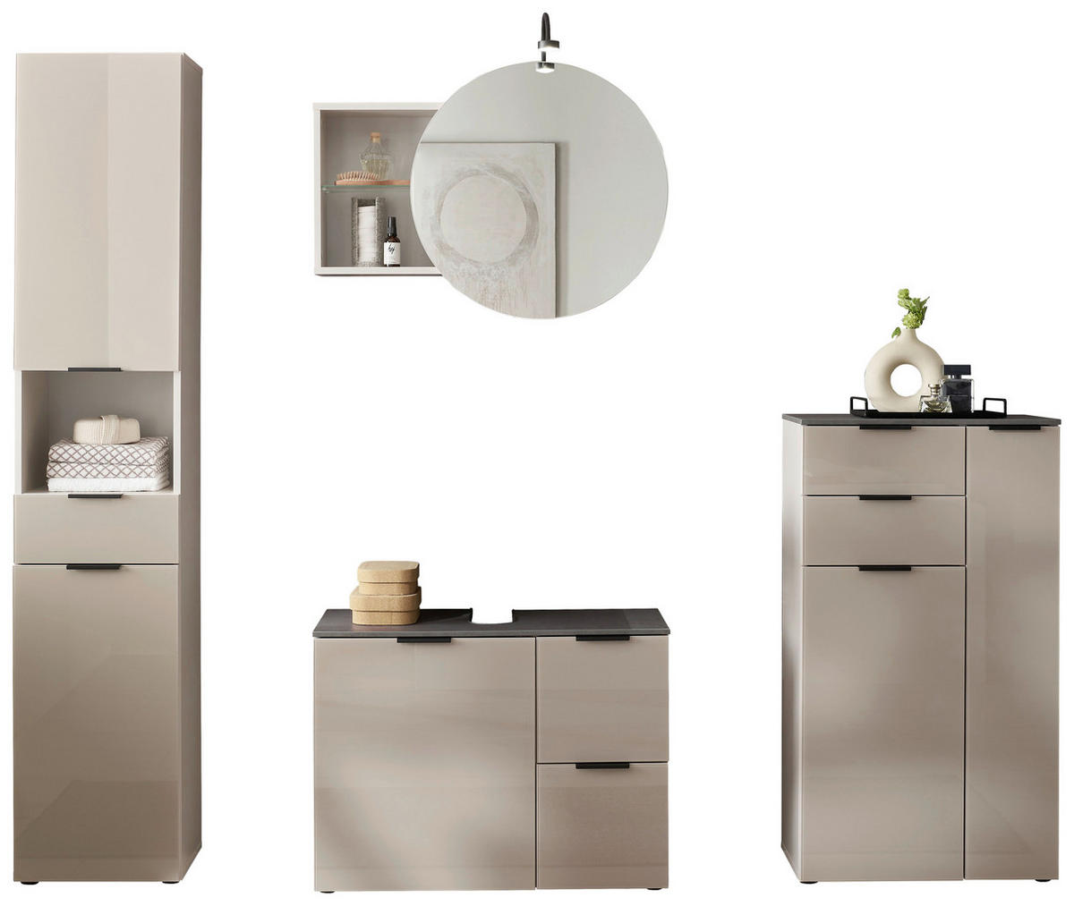 WASCHBECKENUNTERSCHRANK 80/60/35 cm  - Kaschmir/Anthrazit, LIFESTYLE, Glas/Holzwerkstoff (80/60/35cm) - home24