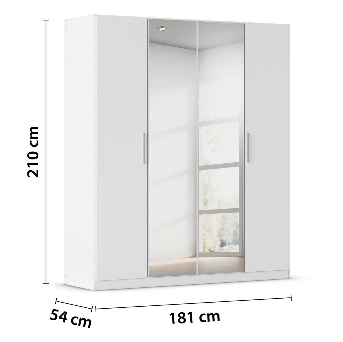 DREHTÜRENSCHRANK 181/210/54 cm,  in Weiß, 4-türig  - Alufarben/Weiß, KONVENTIONELL, Glas/Holzwerkstoff (181/210/54cm) - home24