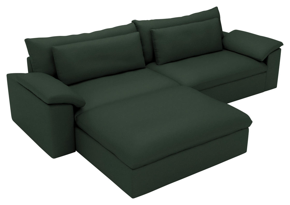 ECKSOFA  Chenille Dunkelgrün  - Dunkelgrün/Schwarz, Modern, Kunststoff/Textil (198/306cm) - Carryhome