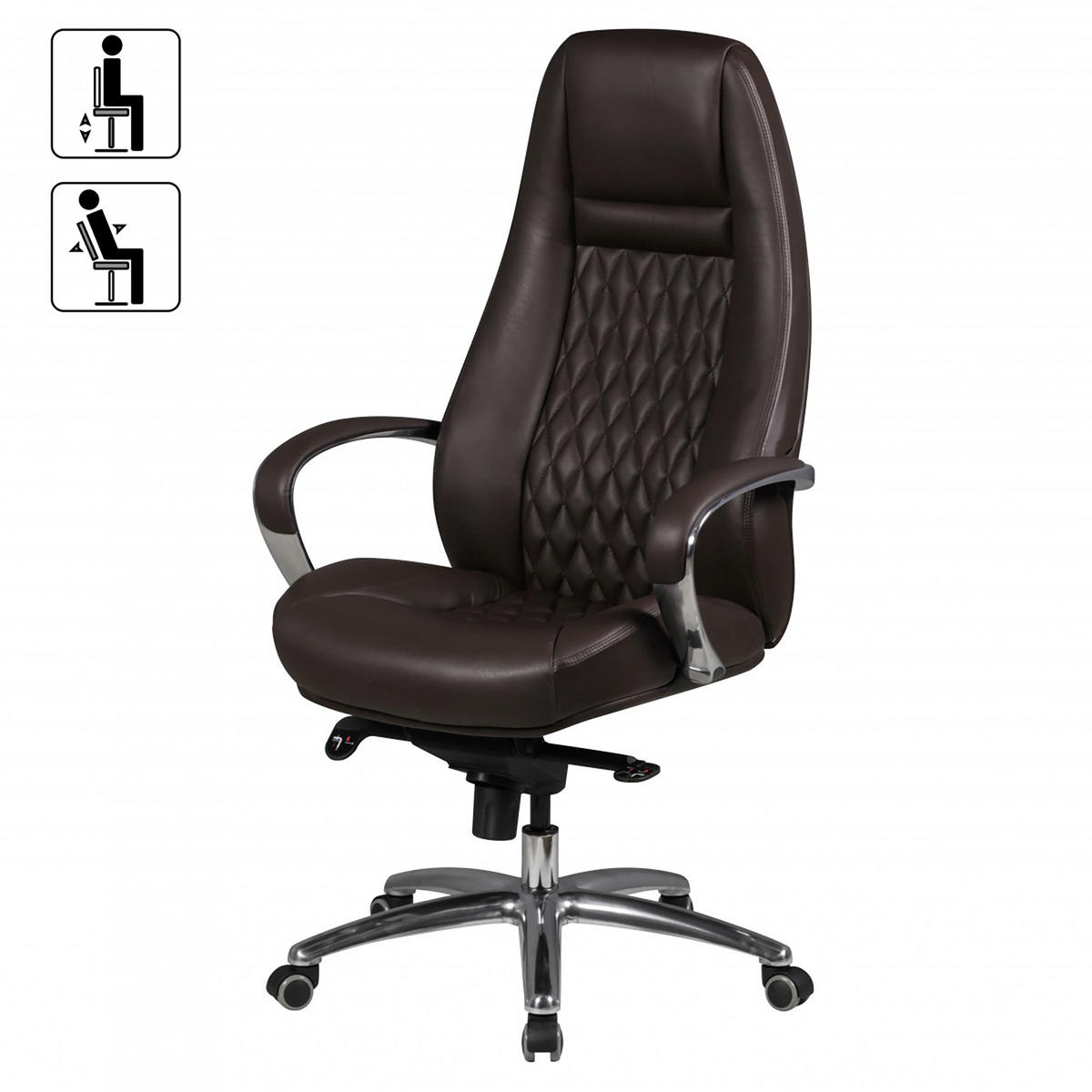 CHEFSESSEL  in Lederlook Braun  - Alufarben/Braun, Modern, Leder/Kunststoff (68/130/68cm) - MID.YOU