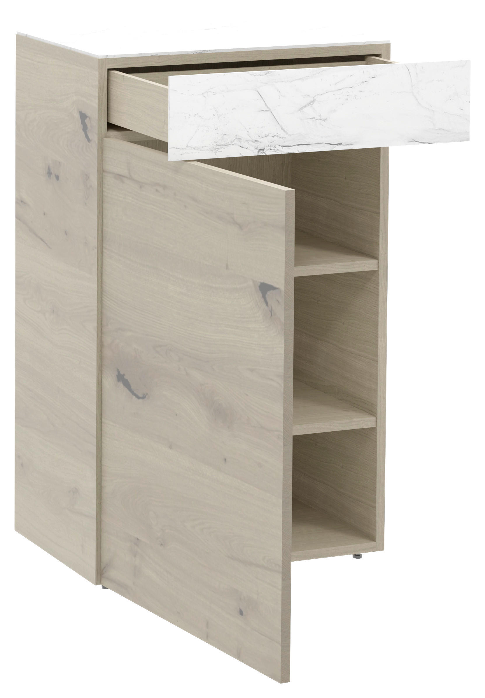 SCHUHSCHRANK Eiche furniert, massiv Weiß, Eichefarben - Eichefarben/Weiß, Natur, Glas/Holz (64/106/42,6cm) - Voglauer