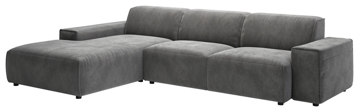 ECKSOFA in Cord Dunkelgrau  - Dunkelgrau/Schwarz, Design, Kunststoff/Textil (189/300cm) - Pure Home Lifestyle