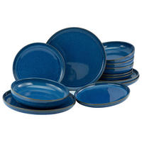 TAFELSERVICE Blau, Braun Uno ATLANTICO 12-teilig  - Blau/Braun, Basics, Keramik - Creatable