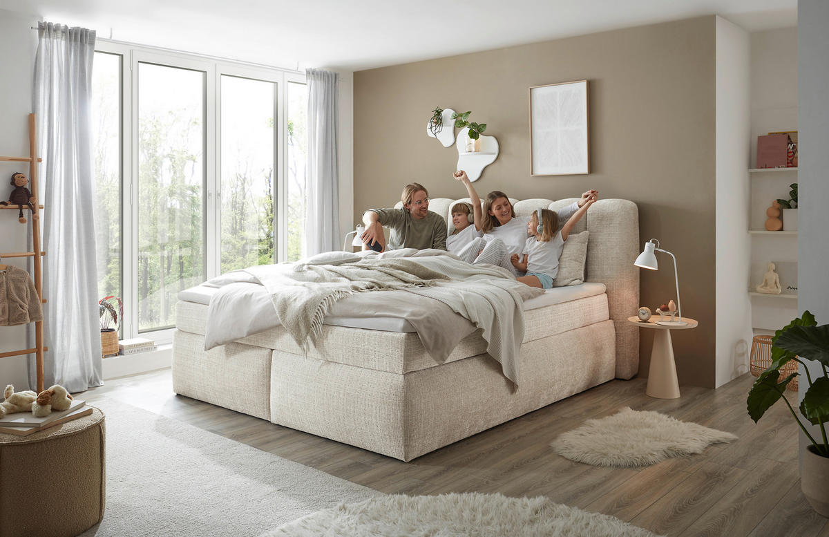 BOXSPRINGBETT 200/220 cm  in Creme  - Creme/Schwarz, Lifestyle, Holzwerkstoff/Kunststoff (200/220cm) - Boxxx